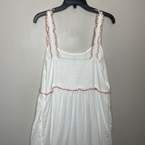 J.CREW Midi Dress Women 14 White Orange Scalloped Trim NEW Pockets Cotton CA107 - Picture 9 of 15